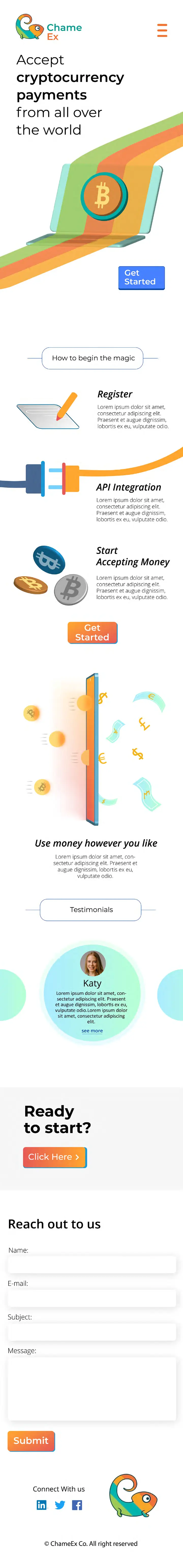 Long mobile layout for the Chameex responsive website design